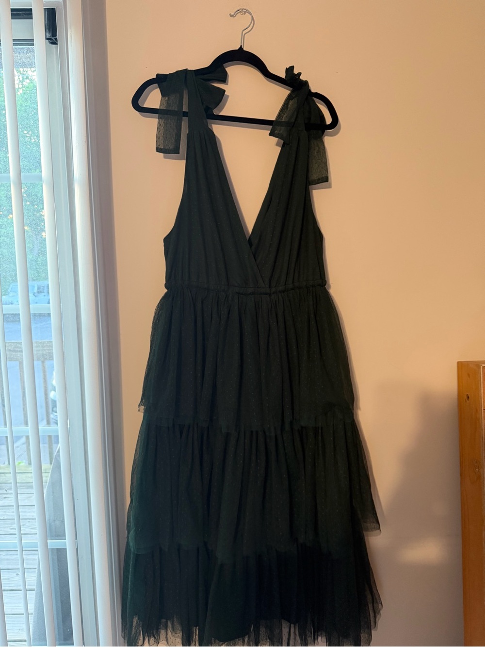 Baltic Born Hunter Green Tiered Tulle Tie-Shoulder Maxi Dress